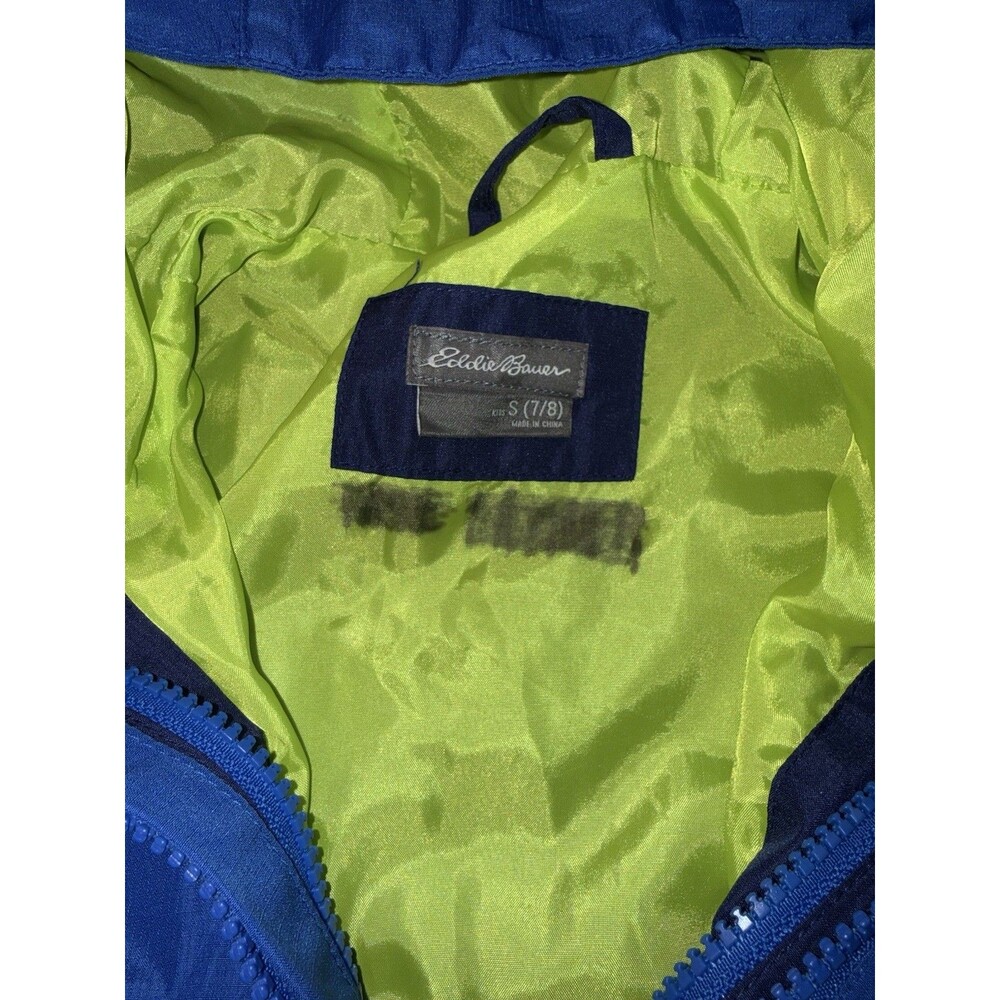 Eddie Bauer Windbreaker Jacket Full Zip Boys Sm Blue Hooded Name On Inside - Picture 3 of 7
